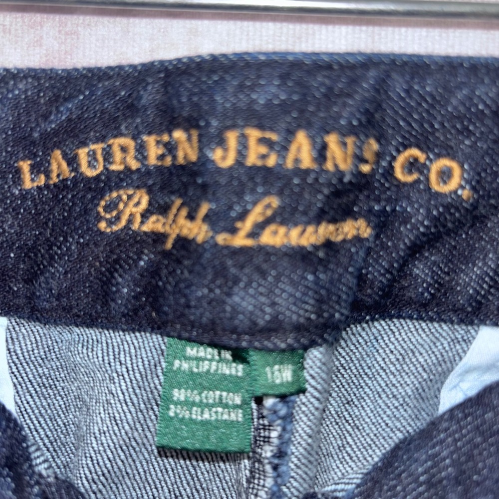 Lauren Ralph Lauren Women 16W Capri Jeans Dark Blue Gold Button Zip Preppy - Picture 6 of 7
